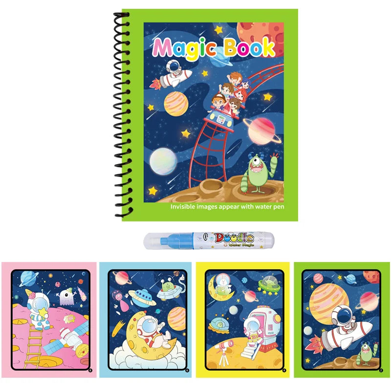 Kids Reusable Water Drawing Book | Mess-Free Magic Painting Pad with Water Pen for Toddlers
