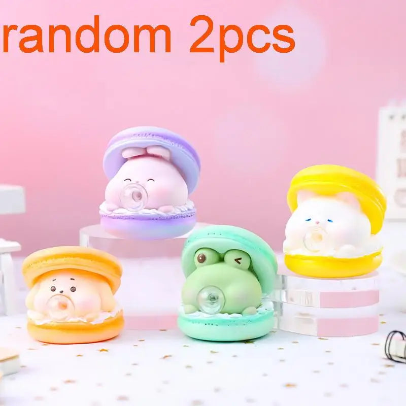 2Pcs Macaron Burger Bubble Blower Stress Relief Toys | Creative Cartoon Pinch Office Ornaments Decompression Gifts for Children