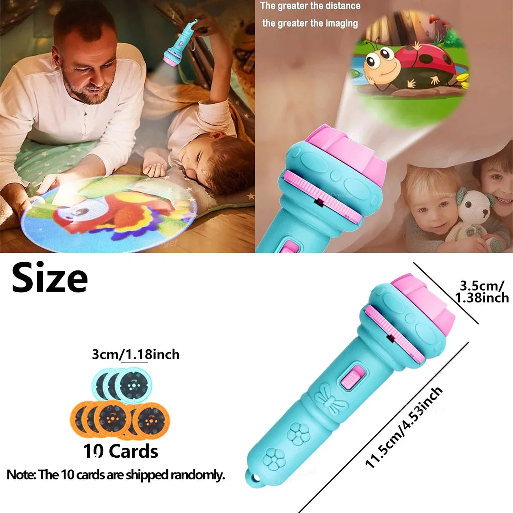 10 Cards Cartoon Projection Flashlight | 80 Patterns Creative Children Toy Projector