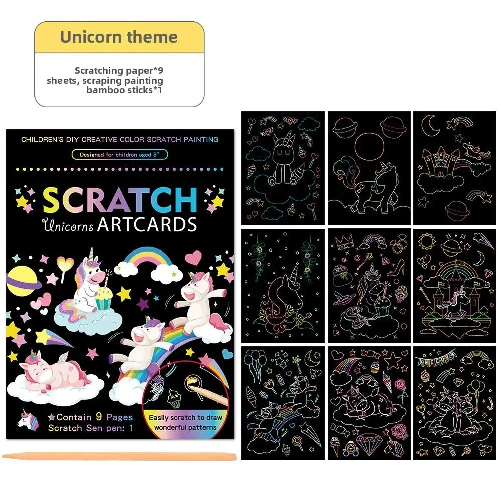 Rainbow Scratch Art Paper Kit | Magic Color Drawing Set for Kids