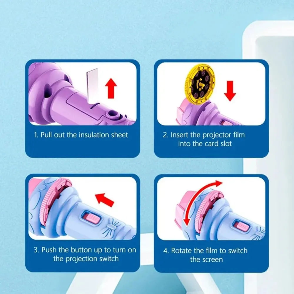 10 Cards Cartoon Projection Flashlight | 80 Patterns Creative Children Toy Projector
