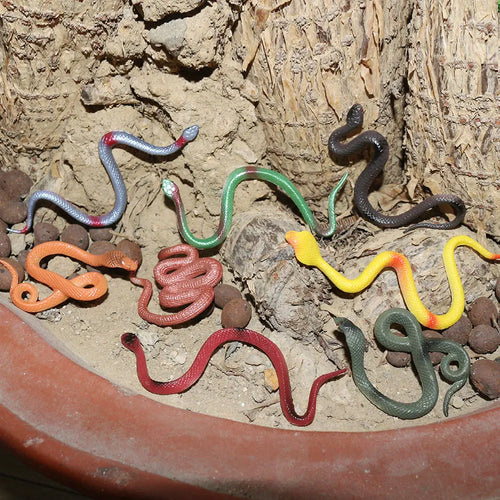 12 Mini Plastic Rainforest Snakes | Realistic Fake Snake Toys for Halloween