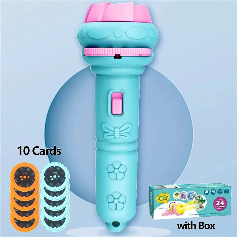 10 Cards Cartoon Projection Flashlight | 80 Patterns Creative Children Toy Projector