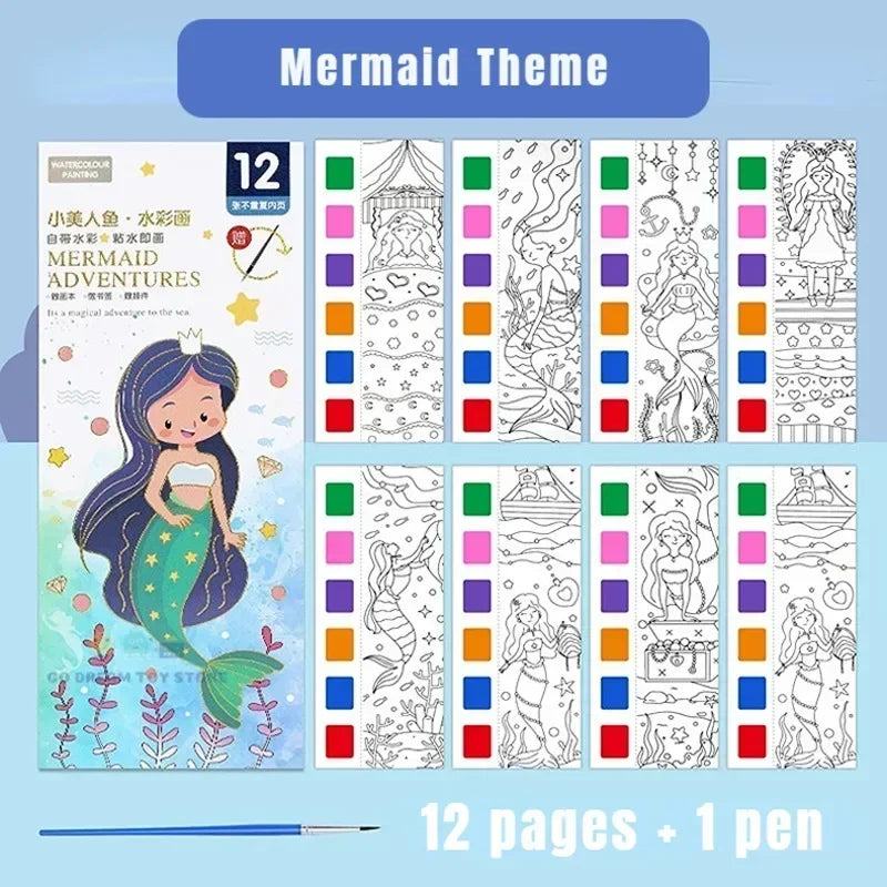 Kids Portable Watercolor Painting Book | Paint With Water Brush Gouache Graffiti Drawing Toy for Toddlers