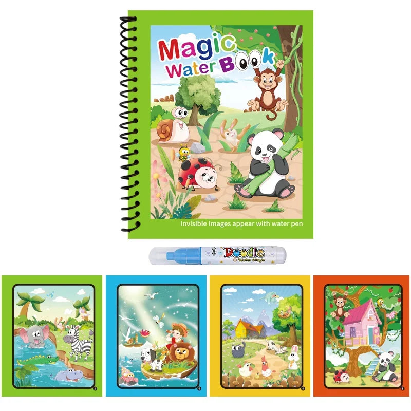 Kids Reusable Water Drawing Book | Mess-Free Magic Painting Pad with Water Pen for Toddlers
