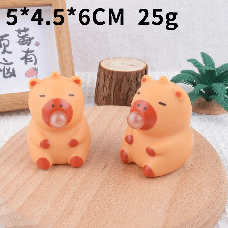 Piggy Capybara Fidget Squeeze Toy | Cute Squishy Stress Relief Toy That Spits Bubbles