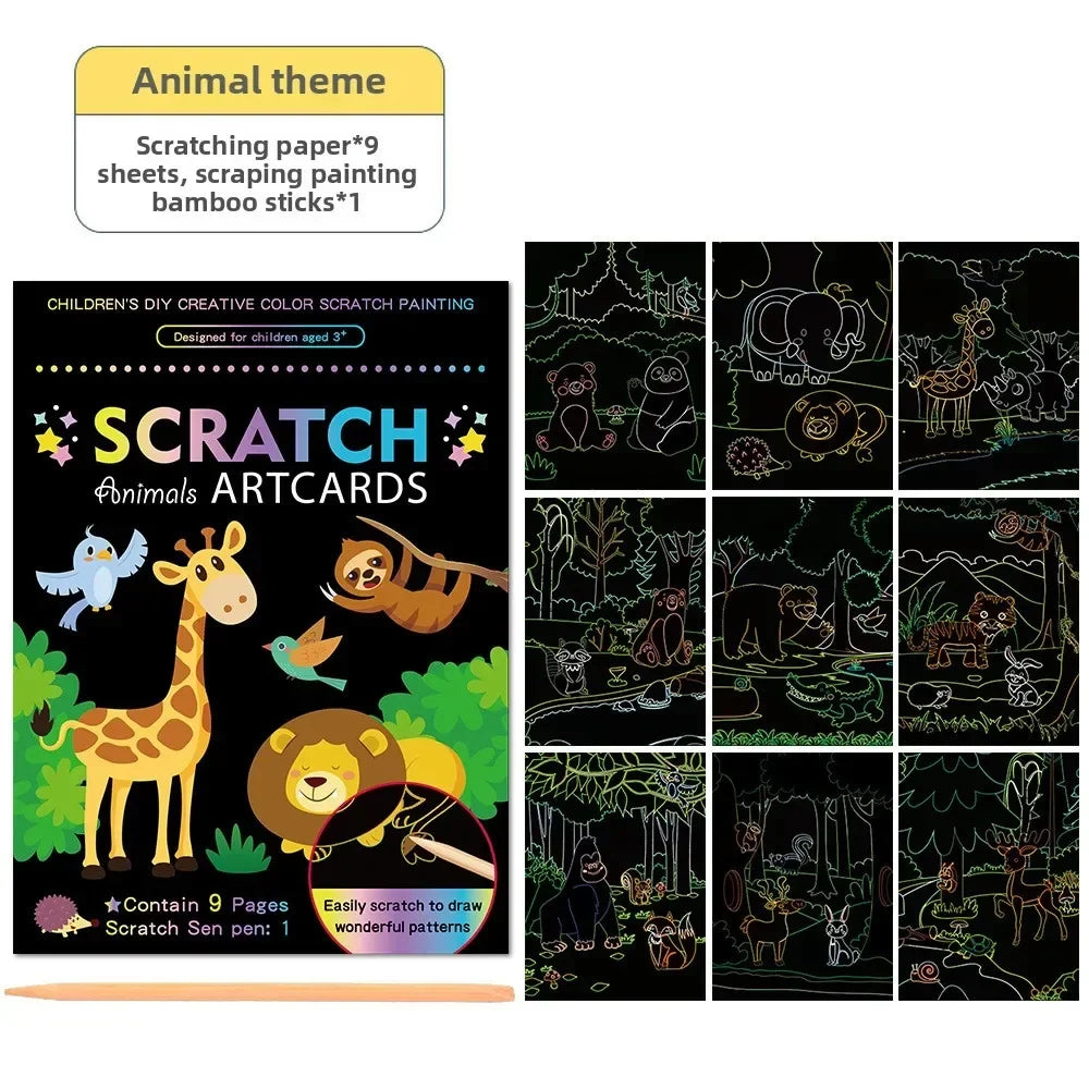 Rainbow Scratch Art Paper Kit | Magic Color Drawing Set for Kids