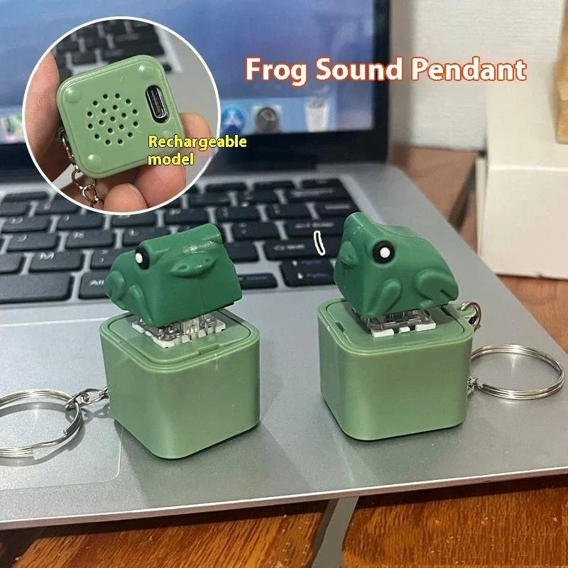 Funny Croaking Frog Duck Keychain | Rechargeable Keyboard Fidget Clicker with LED Light