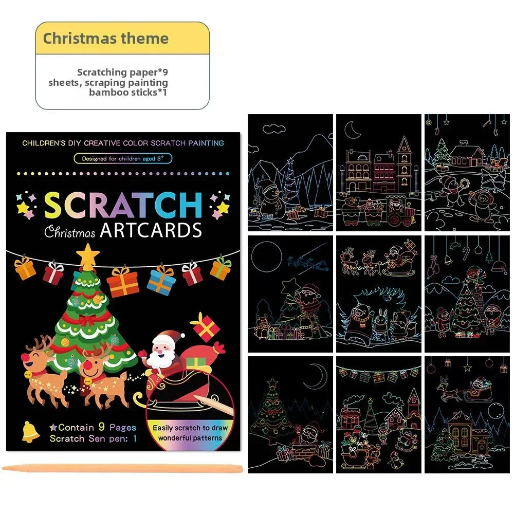 Rainbow Scratch Art Paper Kit | Magic Color Drawing Set for Kids