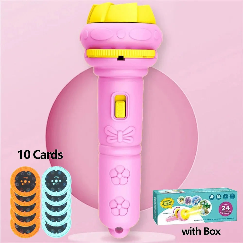 10 Cards Cartoon Projection Flashlight | 80 Patterns Creative Children Toy Projector