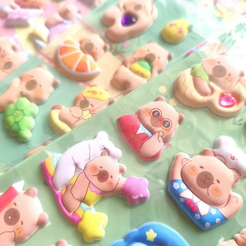 4 Pcs Capybara Cubs Cartoon Soft High-Foam Stickers | Super Raised, Removable Adhesive
