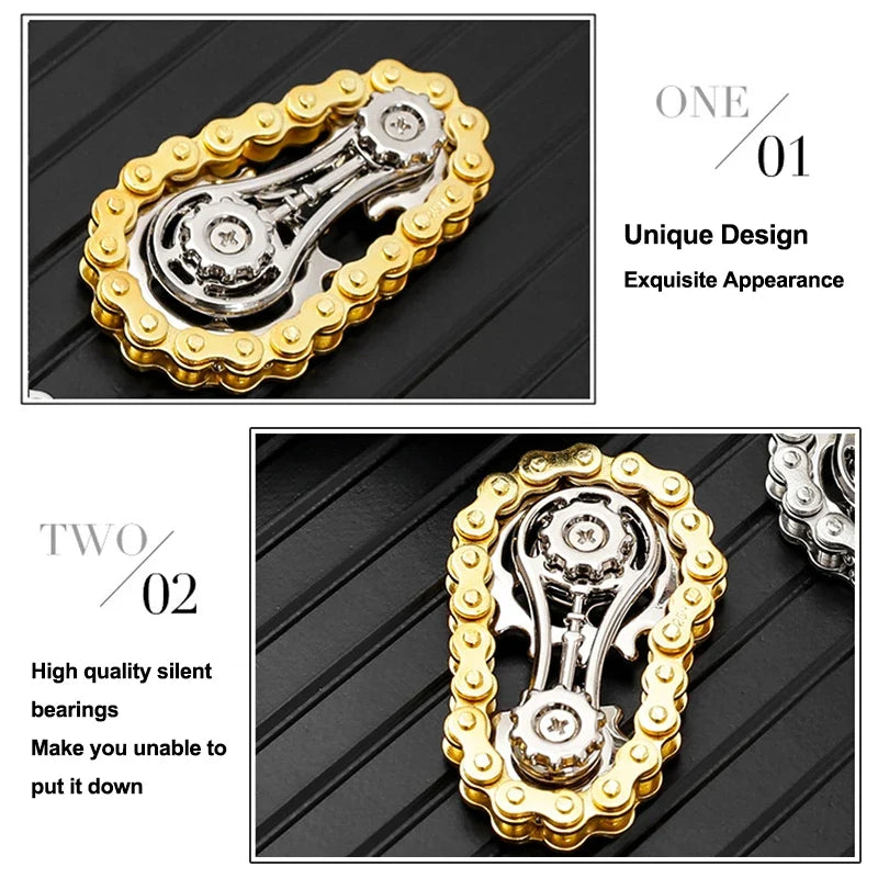 Sprockets Flywheel Fingertip Gyro Fidget Spinner | Metal Bike Chain EDC Stress Relief Toy