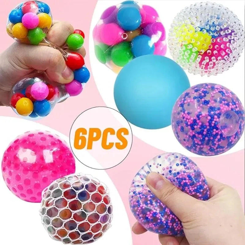 6PCS Mini Squishy Stress Balls Set | Rainbow Squeeze Ball EDC Toy Sensory Fidget Toy