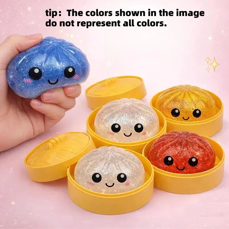 Steamed Bun Squeeze Toy | Simulation Bao Stress Relief Fidget with Beads and Sparkles