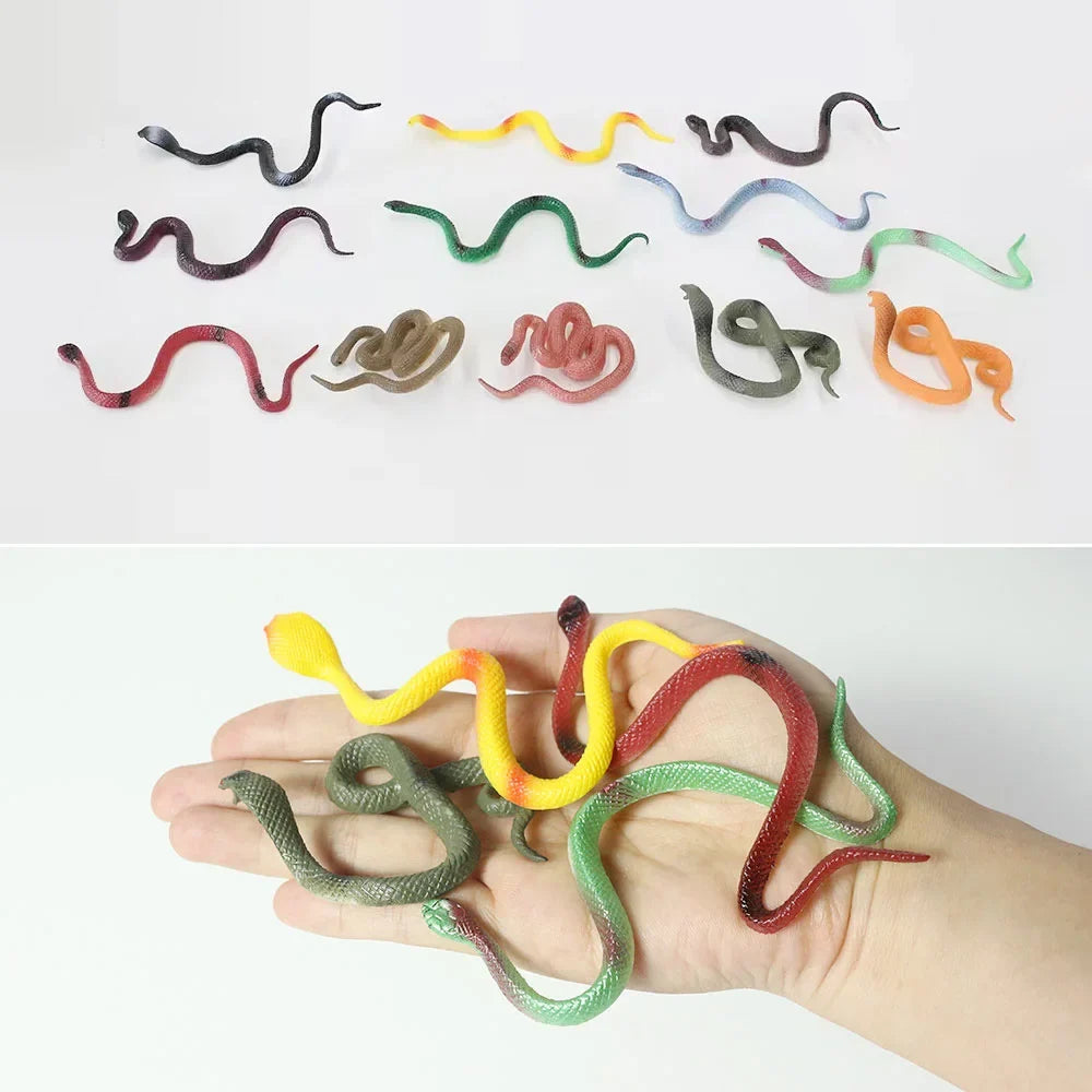 12 Mini Plastic Rainforest Snakes | Realistic Fake Snake Toys for Halloween