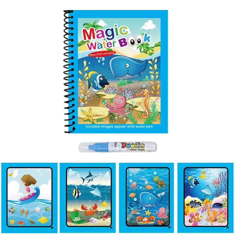 Kids Reusable Water Drawing Book | Mess-Free Magic Painting Pad with Water Pen for Toddlers