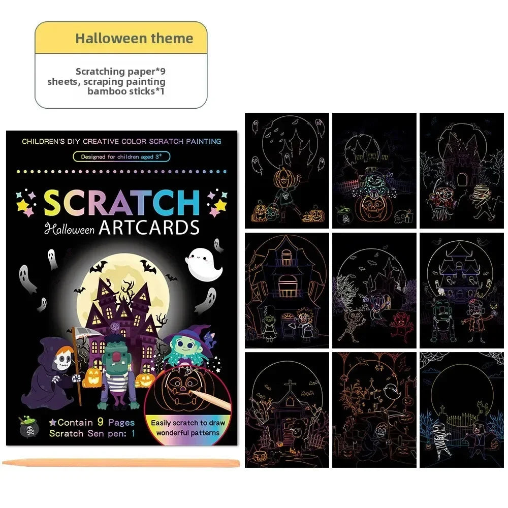 Rainbow Scratch Art Paper Kit | Magic Color Drawing Set for Kids