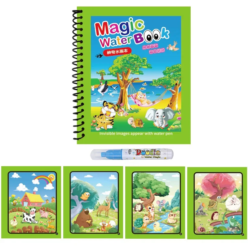 Kids Reusable Water Drawing Book | Mess-Free Magic Painting Pad with Water Pen for Toddlers