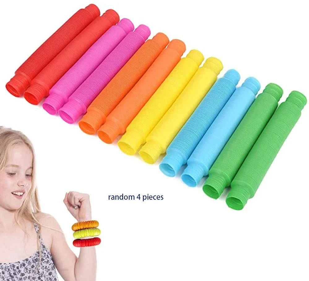 4 Pack Mini Sensory Pop Tubes | Fidget Toys for Stress Relief and ADHD Focus