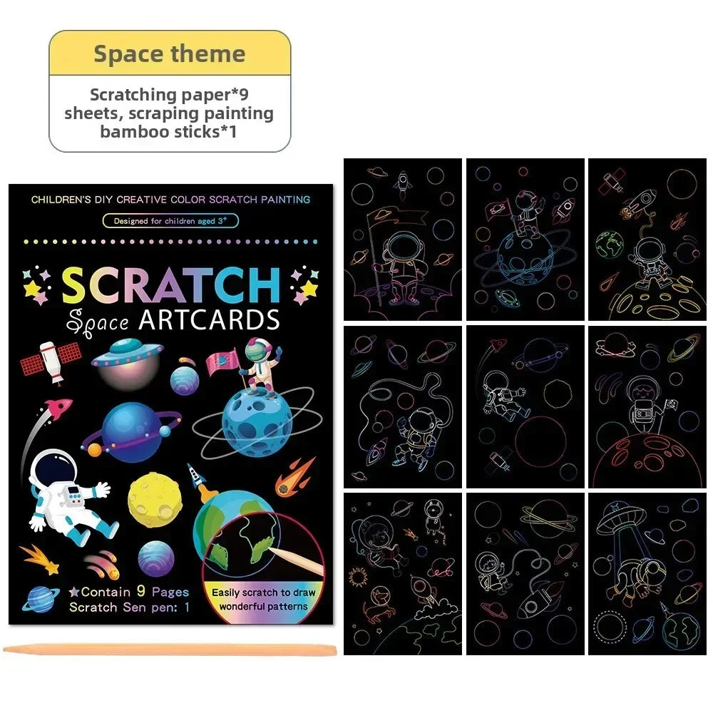 Rainbow Scratch Art Paper Kit | Magic Color Drawing Set for Kids