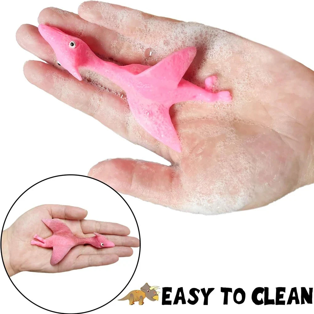 Sticky Squishy Rubber Flying Dinosaur Stress Relief Toys | 10-Pack Party Favors