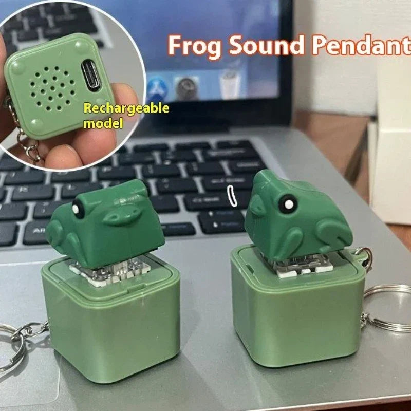 Funny Frog Duck Keychain | Rechargeable Clicker Sound Keyring with LED Light for Stress Relief