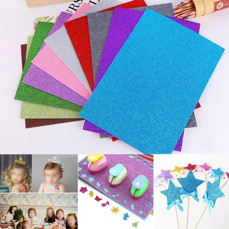 10pcs Glitter EVA Foam Paper Sheets | Soft Sponge Touch Craft Paper for Kids DIY